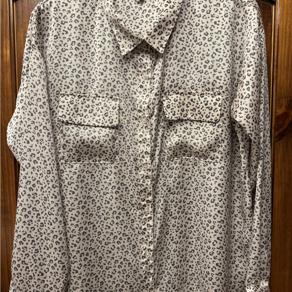 Fate Women's Black and White Leopard Print Button Down Shirt